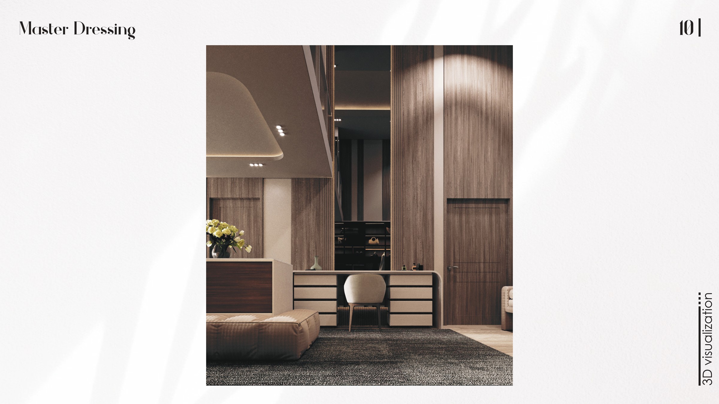 Abdullah Alwi villa — Master Dressing, 3D visualization of the dresser and mirror wall