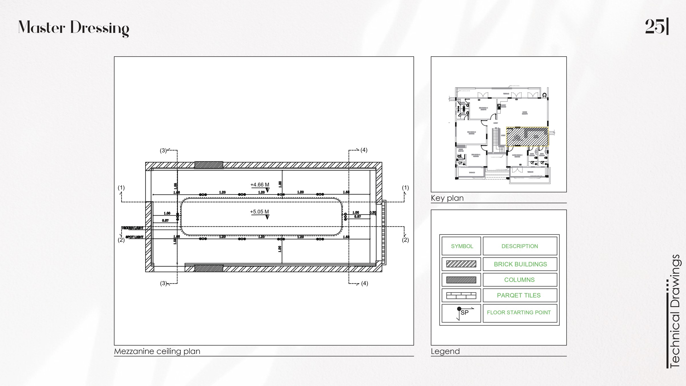 Abdullah Alwi villa — Master Dressing, mezzanine ceiling plan, technical drawings