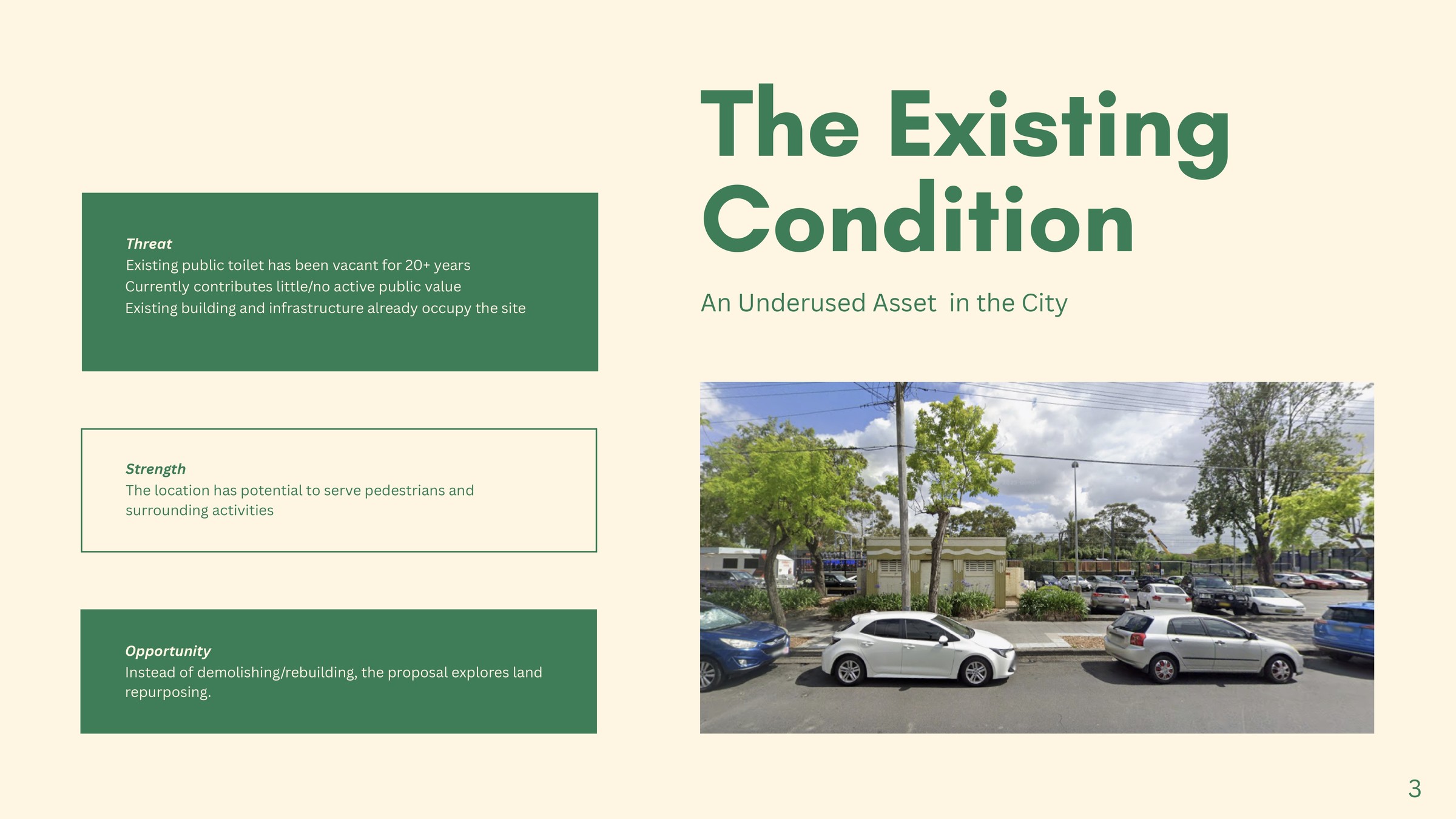 The Dancing Goat — the existing condition, an underused asset in the city