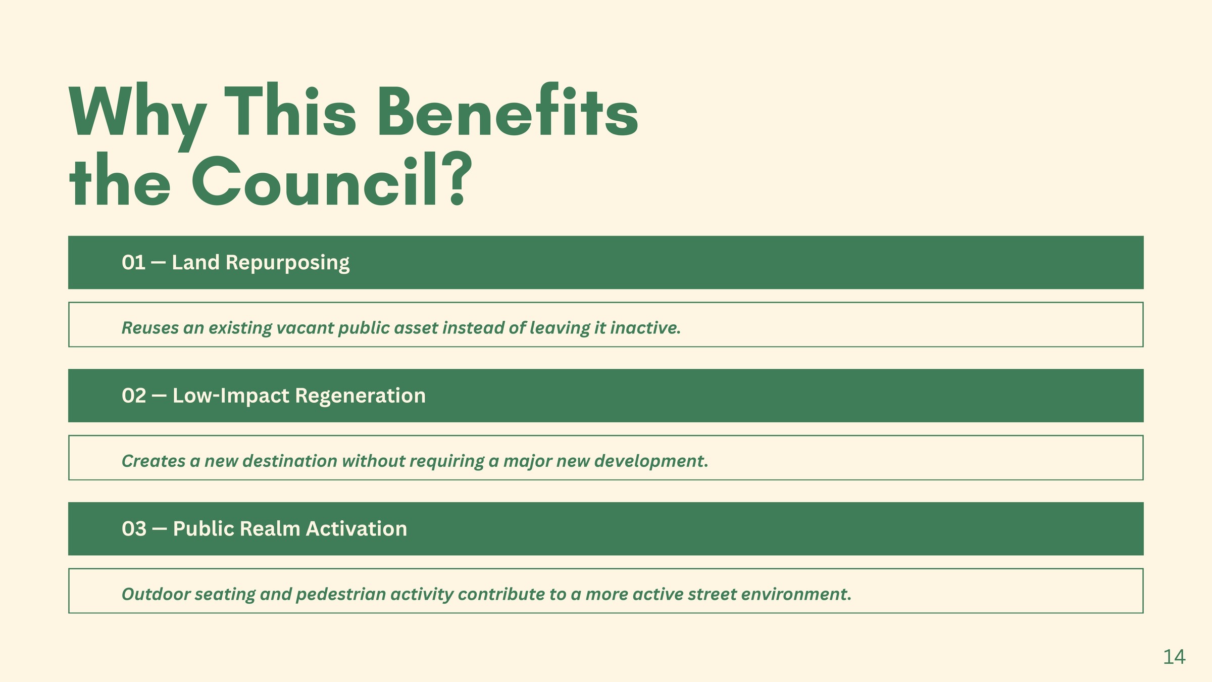 The Dancing Goat — why this benefits the council, land repurposing to public realm activation