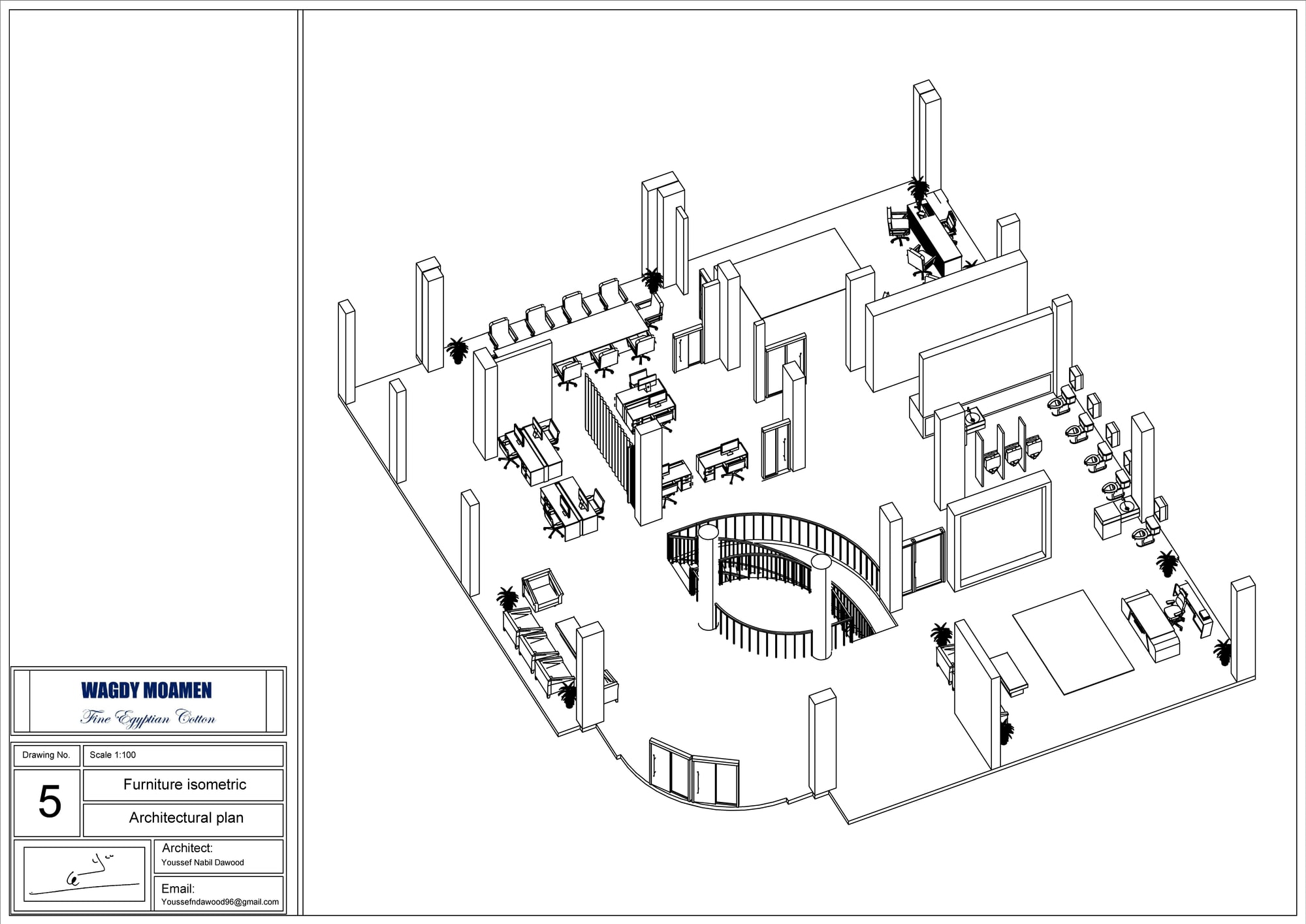 Wagdy Moamen — isometric furniture plan, axonometric view