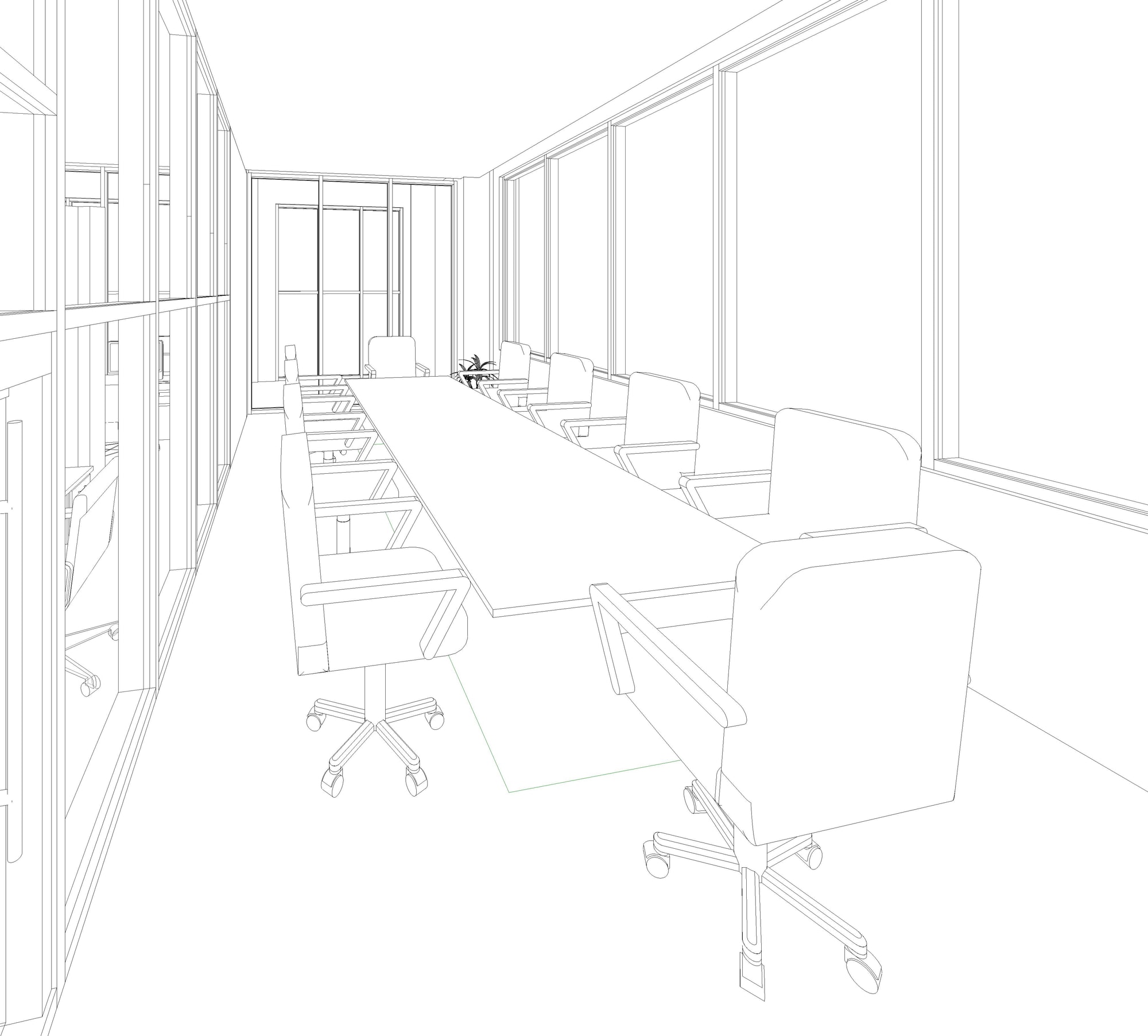 Wagdy Moamen — meeting room, 3D model wireframe in Revit before rendering